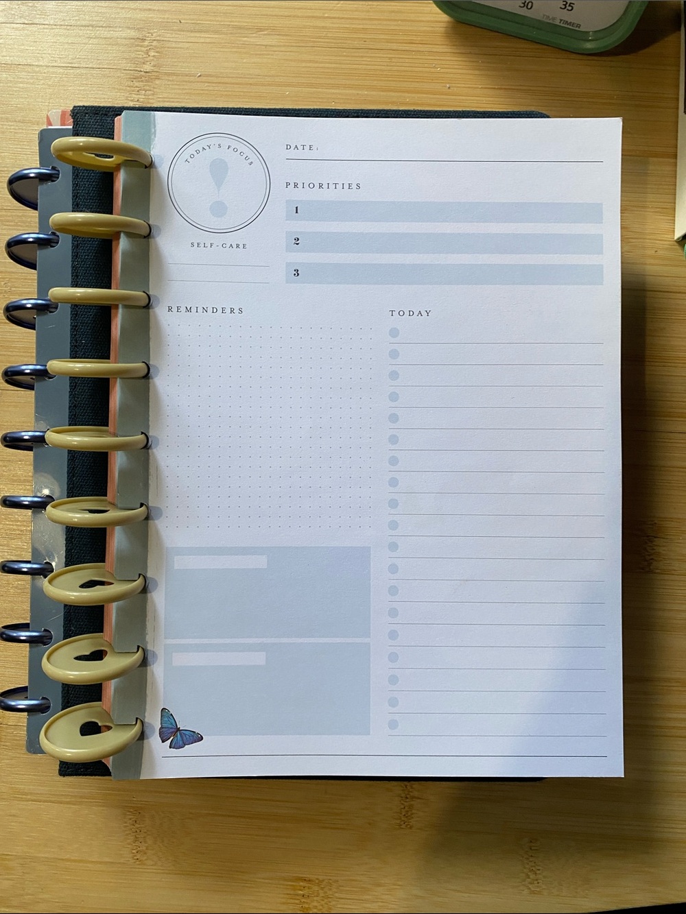 Disc-Bound Daily Planner Insert - Light Blue Pages with Butterfly Accent